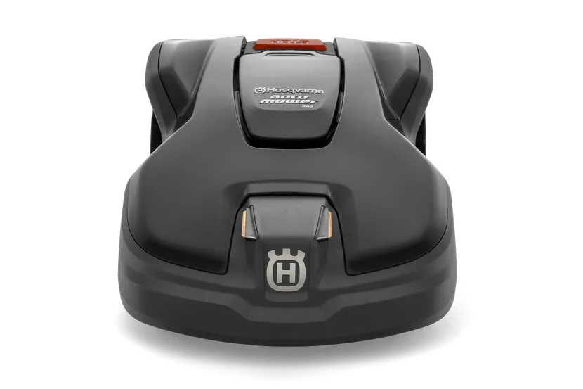 Husqvarna Automower® 305 ロボット芝刈機の正面図。
